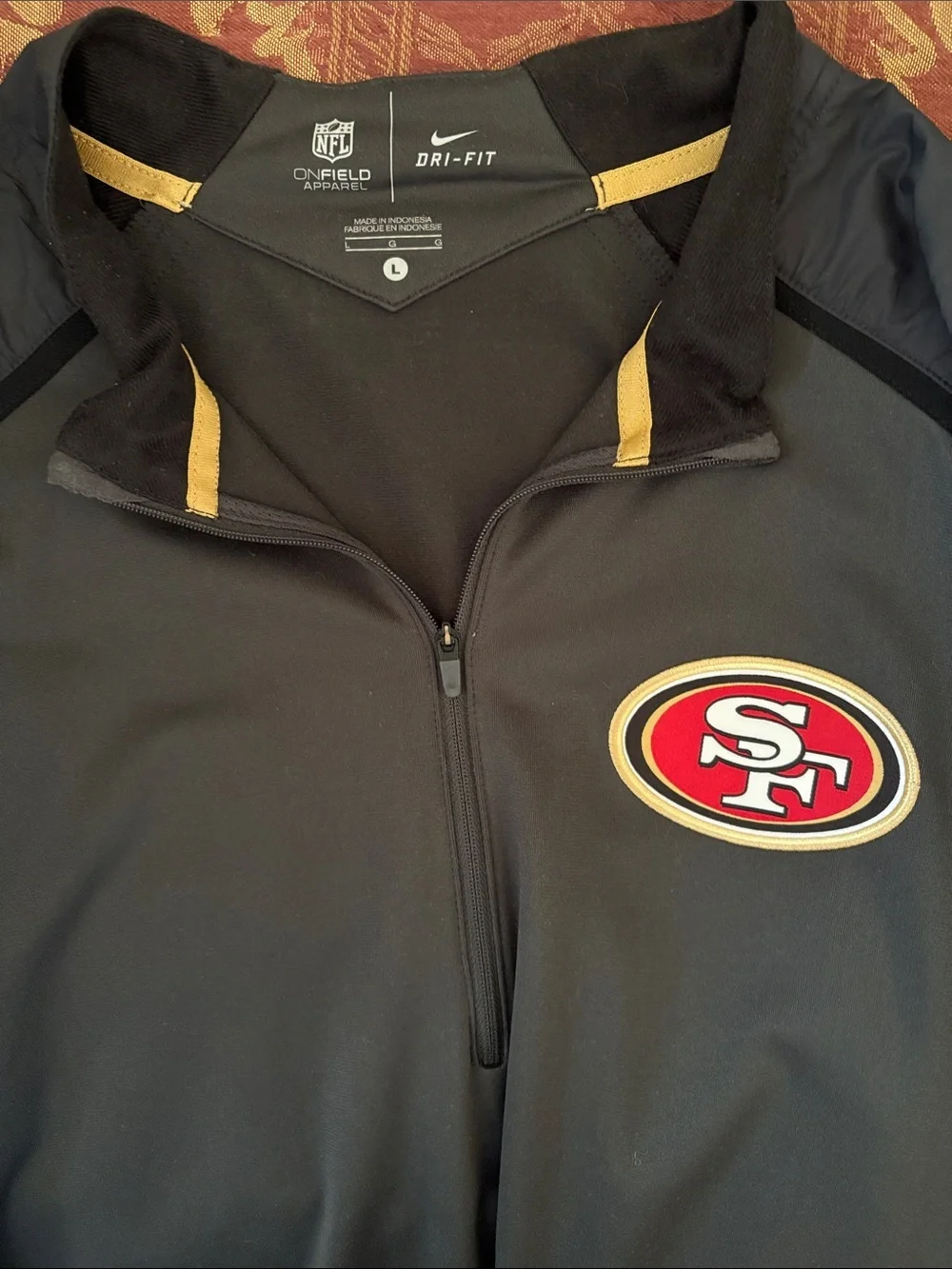 San Francisco 49ers Nike Dri-FIT Quarter Zip Pullover - Black & Gold Size L